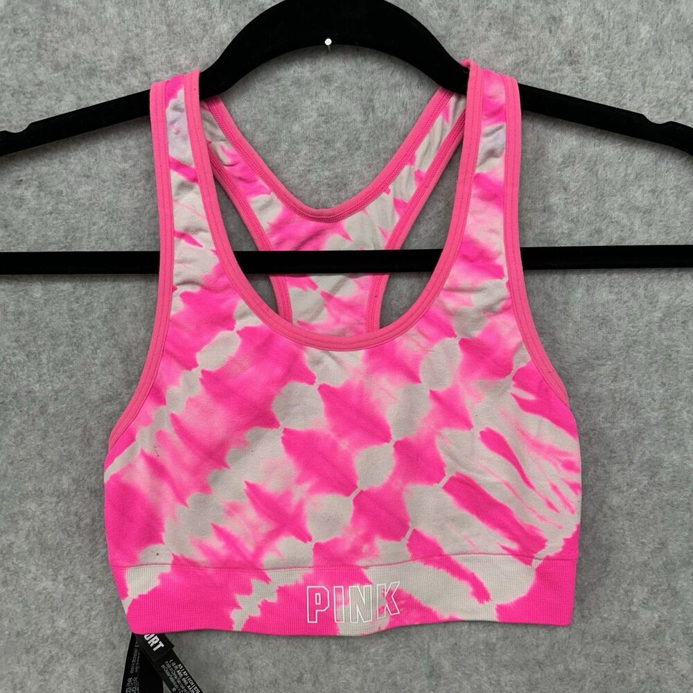 Victoria Secret Pink/White Seamless Lightly Lined Sports Bra Tie Die Size XS